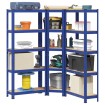 Juego de 3 estantes de 5 niveles acero azul y madera industrial