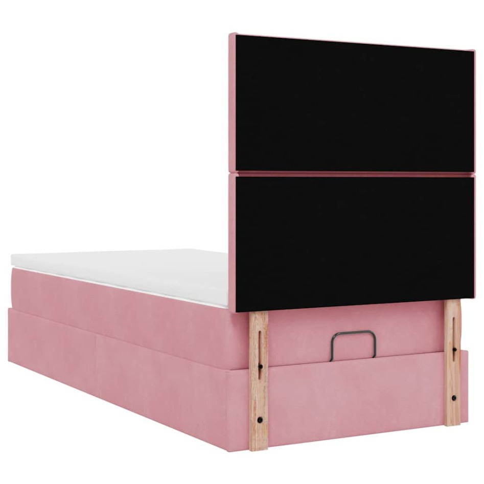 Estructura cama otomana con colchones terciopelo rosa
