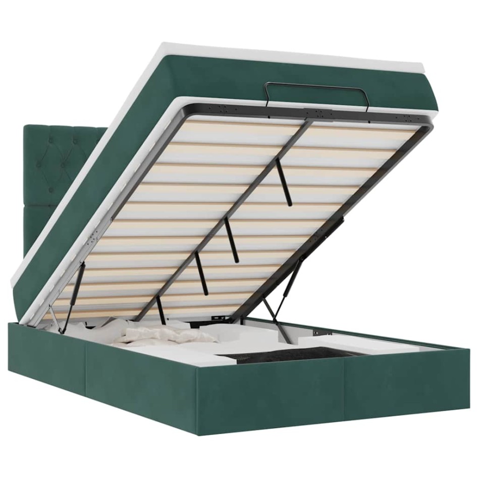 Estructura cama otomana colchones terciopelo verde