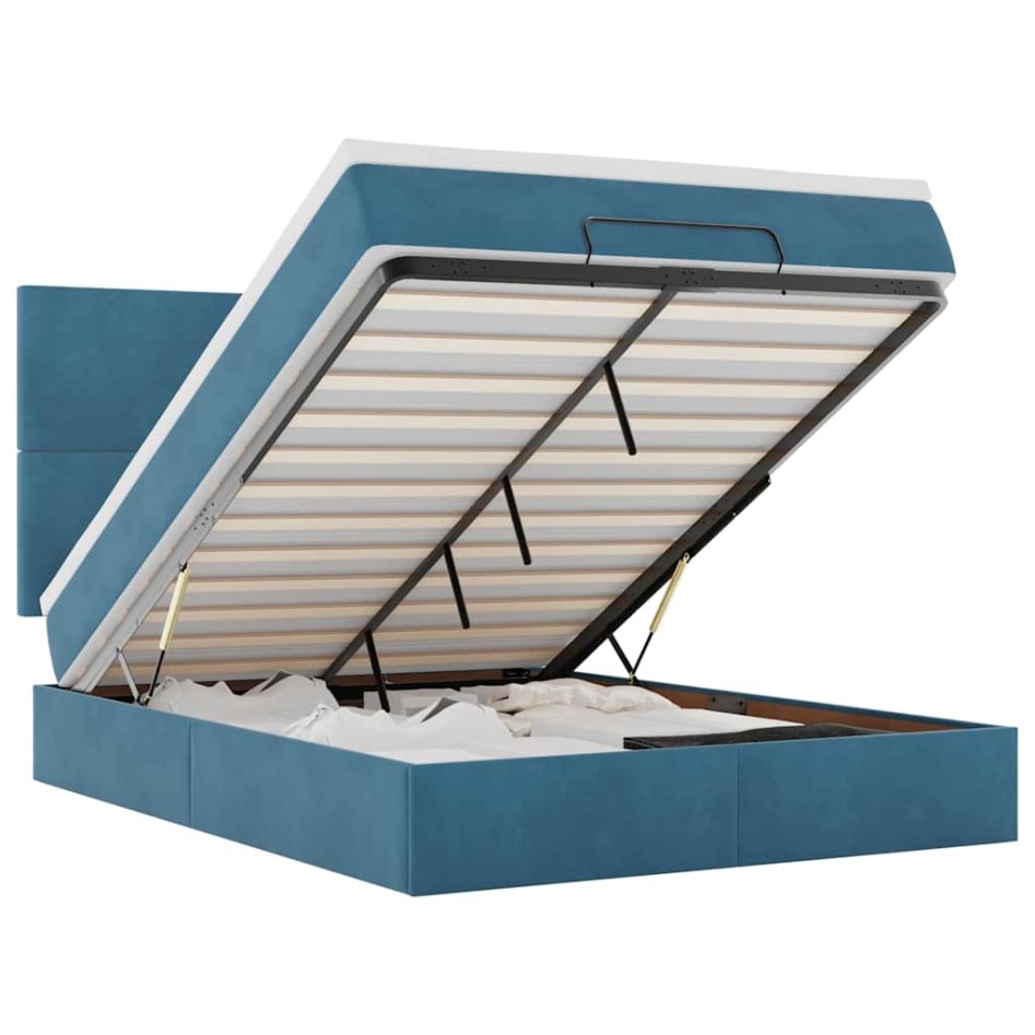 Estructura de cama otomana con colchones azul oscuro 140x200