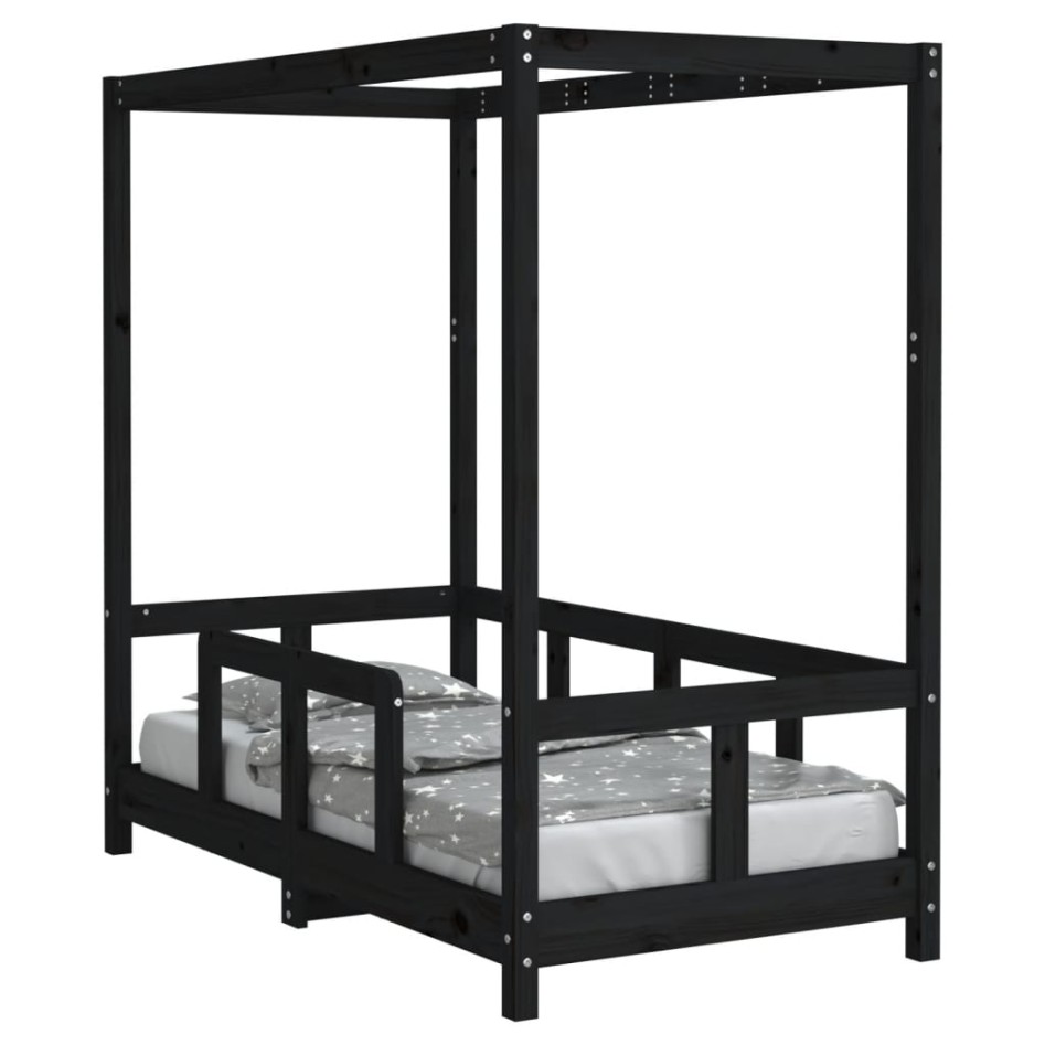 Estructura de cama para niños madera de pino negro 70x140