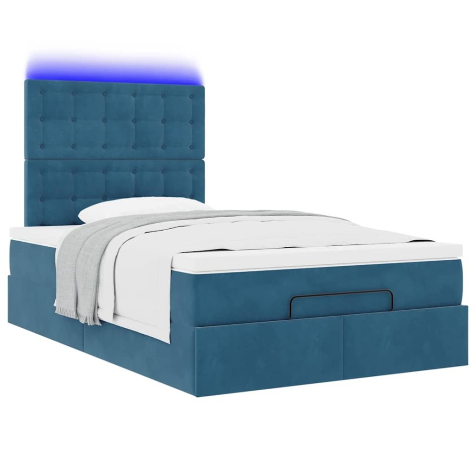 Estructura de cama otomana colchones terciopelo azul