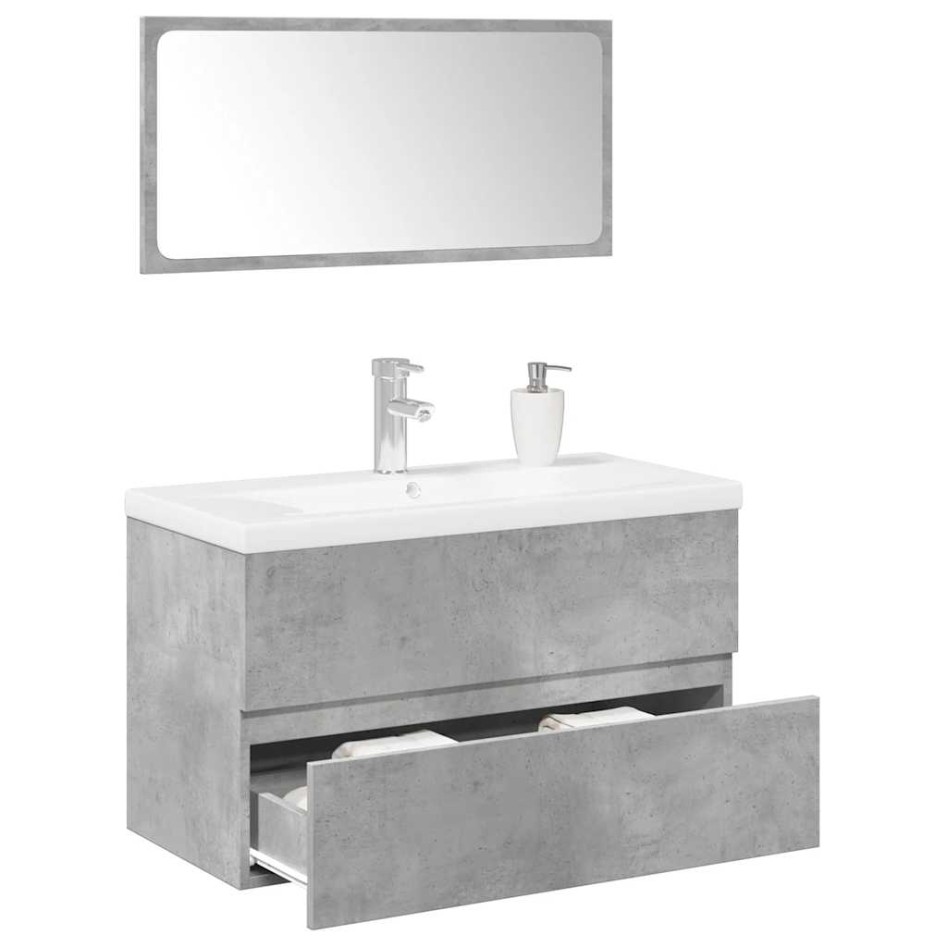 Set muebles de baño 2 piezas madera contrachapada gris