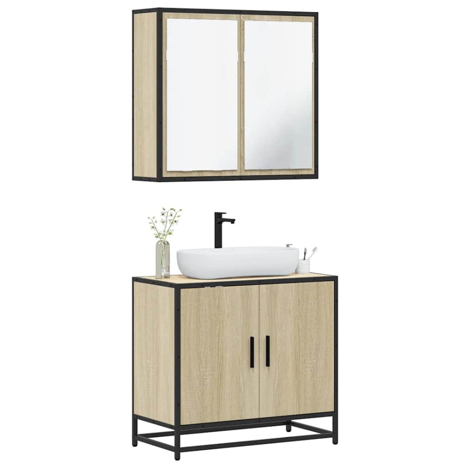 Set de muebles de baño 2 pzas madera contrachapada roble