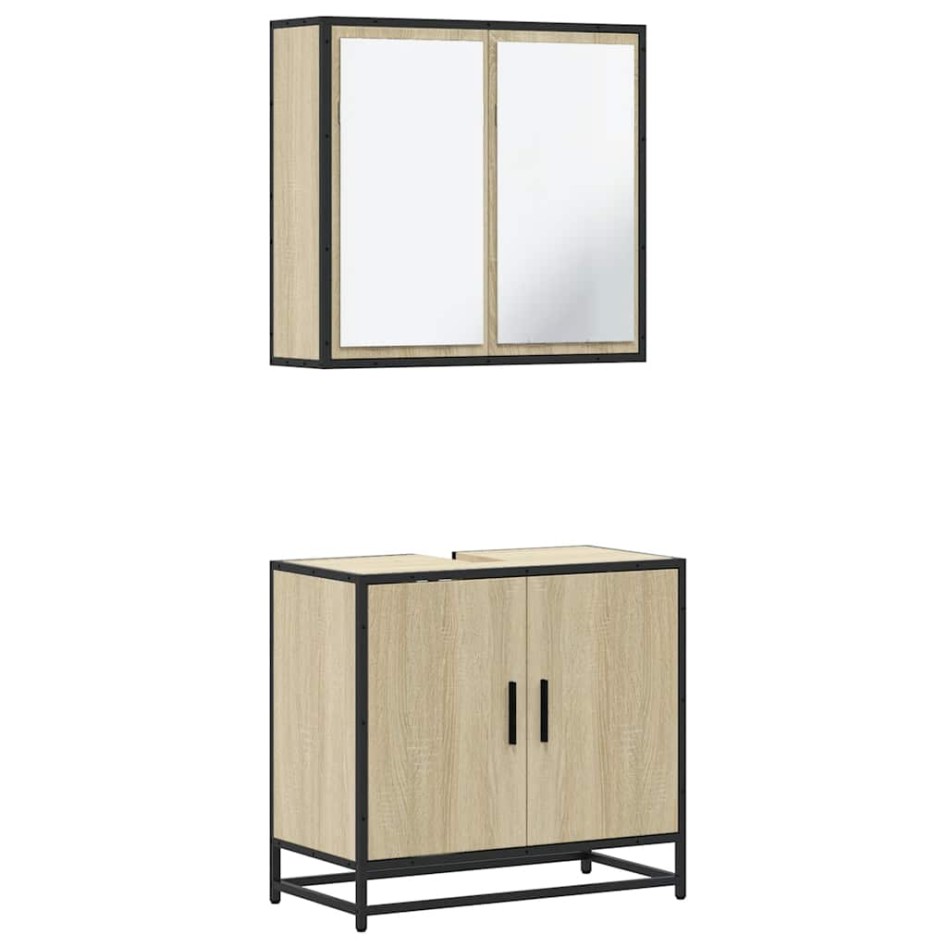 Set de muebles de baño 2 pzas madera contrachapada roble