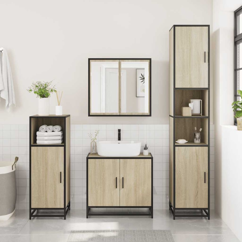 Set de muebles de baño 2 pzas madera contrachapada roble