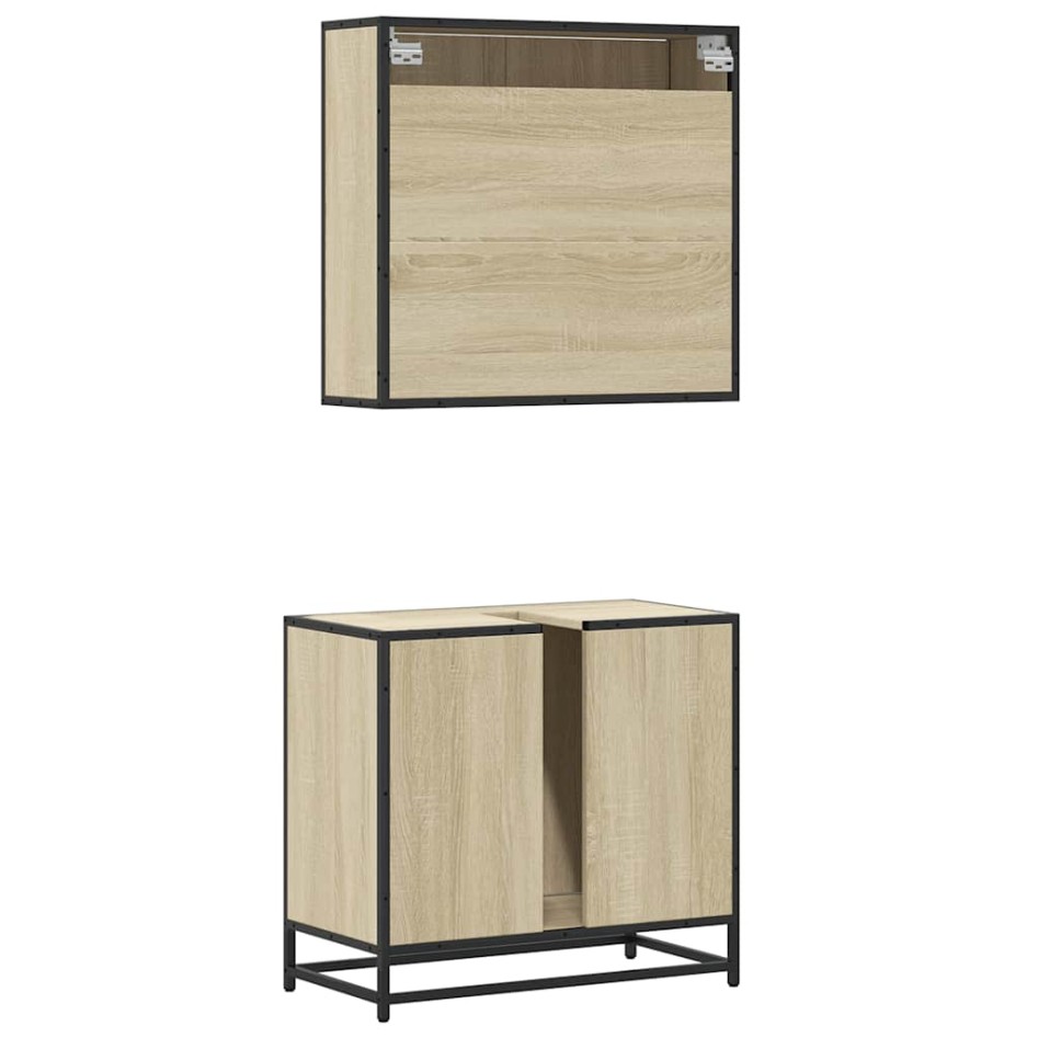 Set de muebles de baño 2 pzas madera contrachapada roble