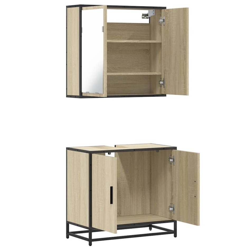 Set de muebles de baño 2 pzas madera contrachapada roble