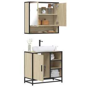 Set de muebles de baño 2 pzas madera contrachapada roble