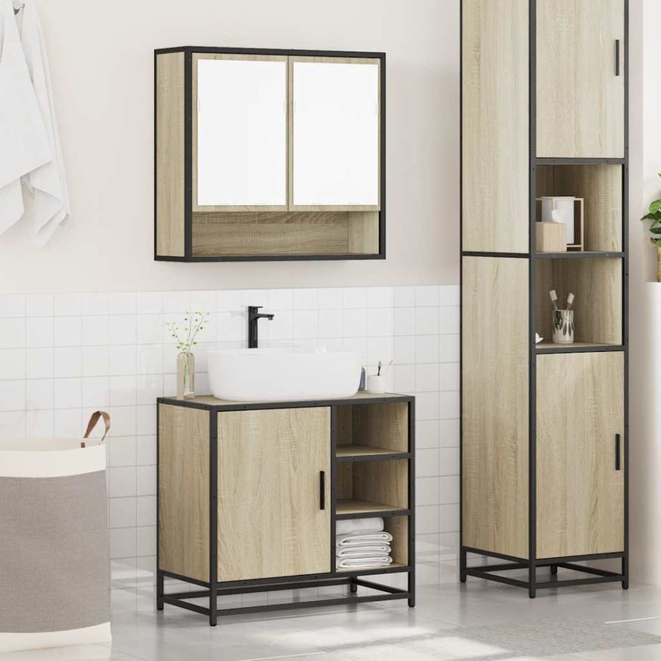Set de muebles de baño 2 pzas madera contrachapada roble