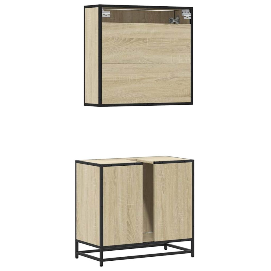 Set de muebles de baño 2 pzas madera contrachapada roble
