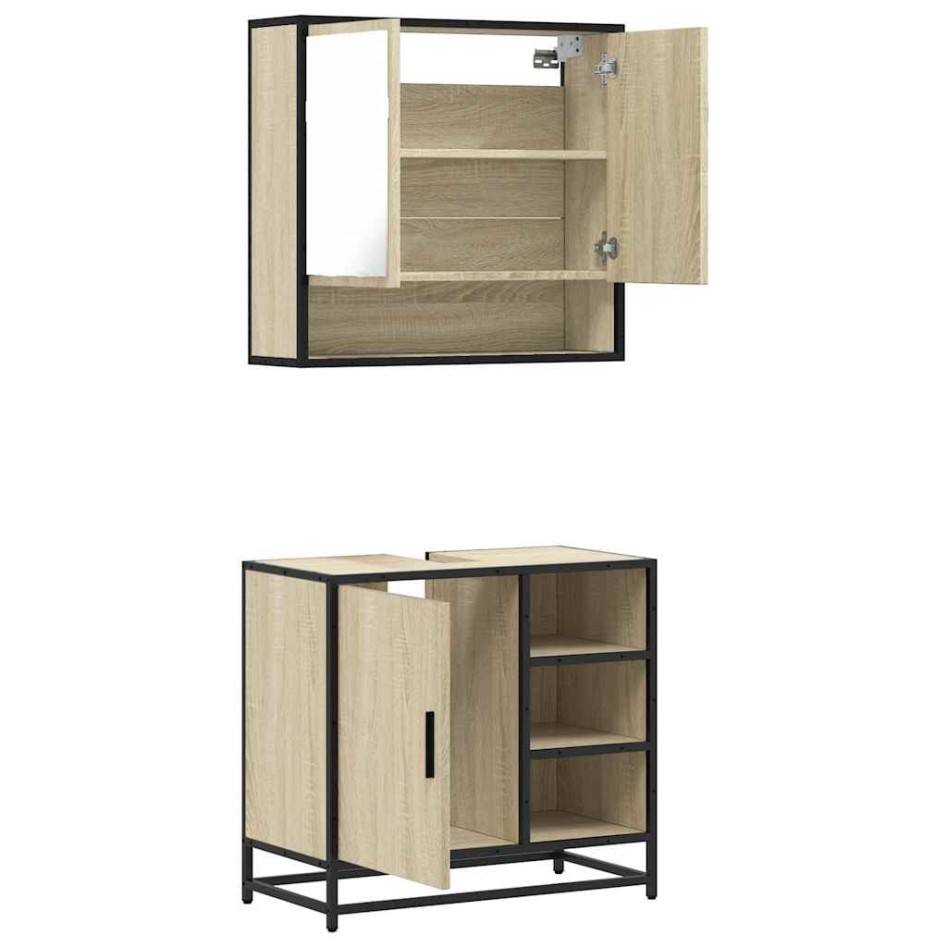 Set de muebles de baño 2 pzas madera contrachapada roble