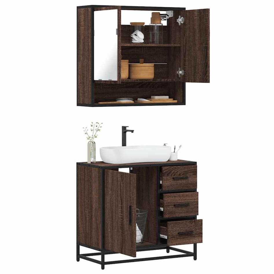 Set de muebles baño 2 pzas madera contrachapada marrón