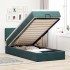 Estructura de cama otomana con colchón terciopelo verde