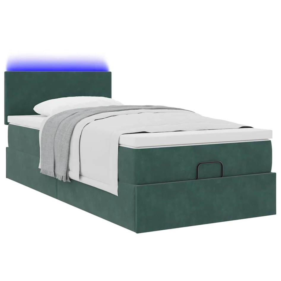 Estructura de cama otomana con colchón terciopelo verde