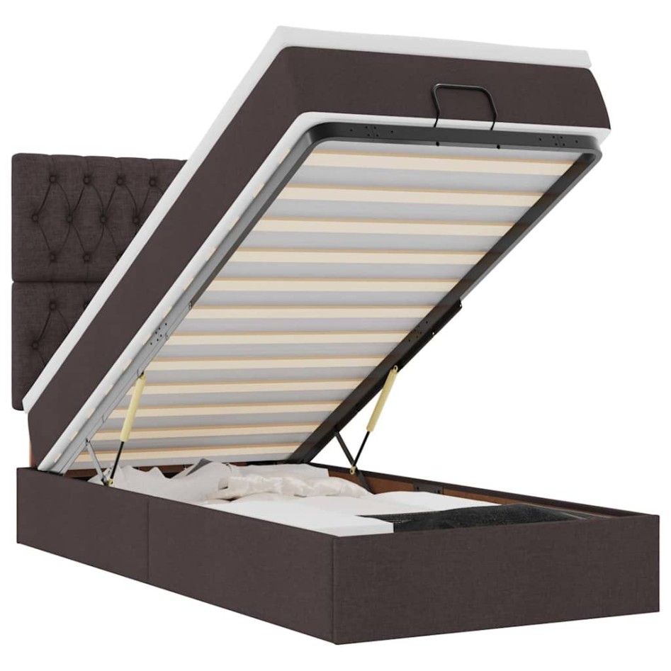 Cama otomana con colchón marrón oscuro 100x200 cm
