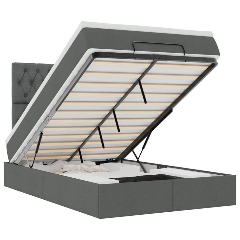 Estructura cama otomana colchón tela gris oscuro