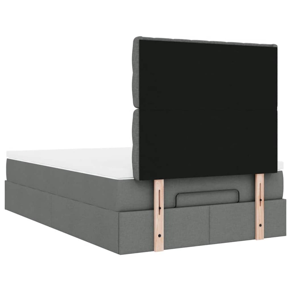 Estructura cama otomana colchón tela gris oscuro