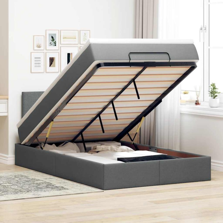 Cama otomana con colchón gris oscuro 120x200 cm