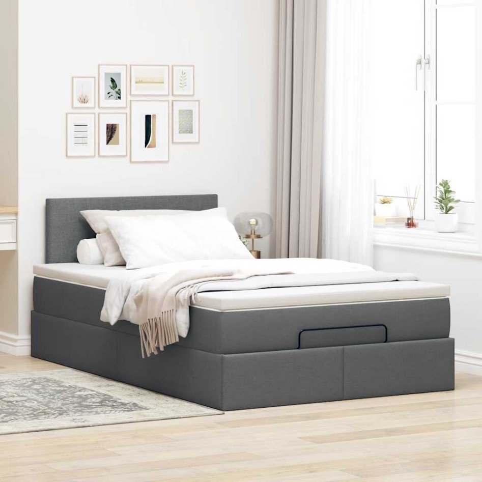 Cama otomana con colchón gris oscuro 120x200 cm