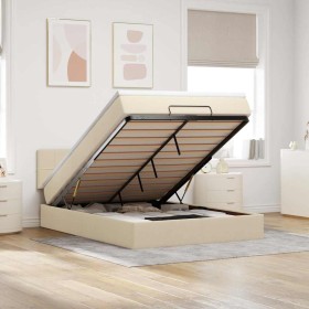 Cama otomana con colchón de tela color crema 140x190