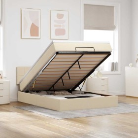 Cama otomana con colchón de tela color crema 140x200