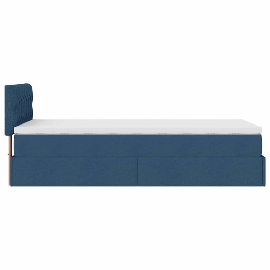 Cama otomana con colchón tela azul 100x200