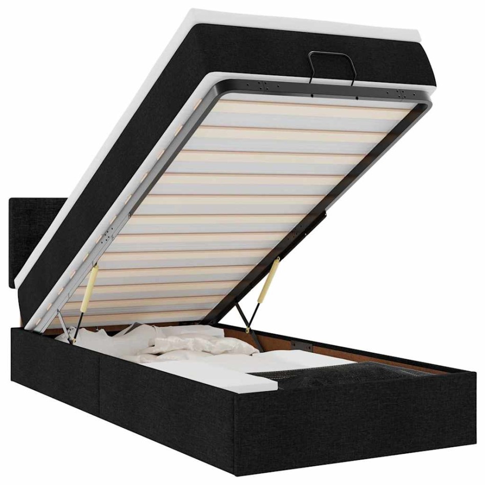 Cama otomana con colchón tela negra 100x200