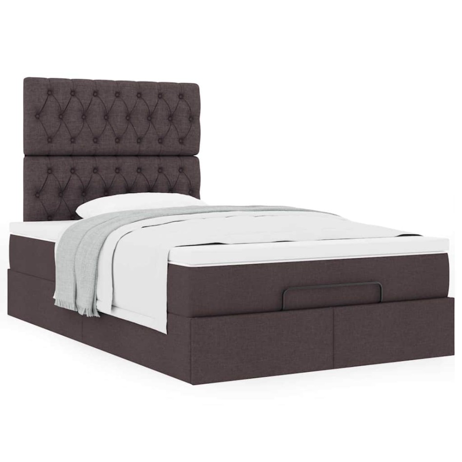 Estructura cama otomana colchón tela marrón oscuro