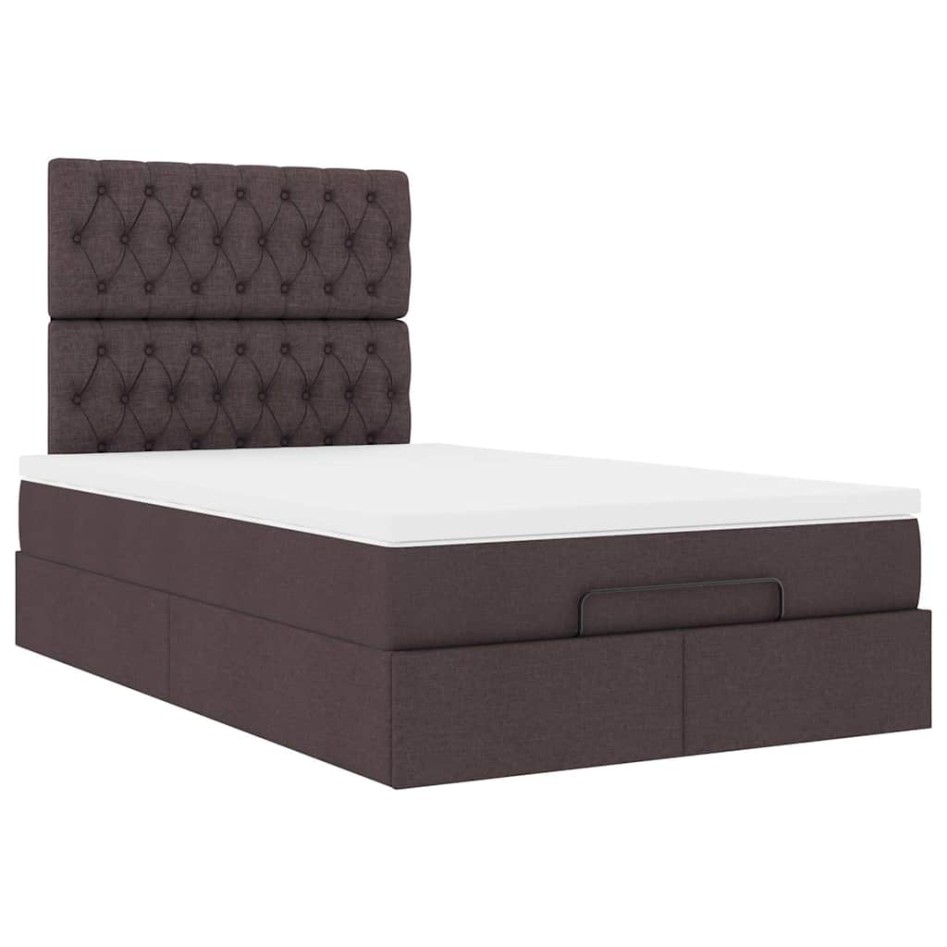 Estructura cama otomana colchón tela marrón oscuro