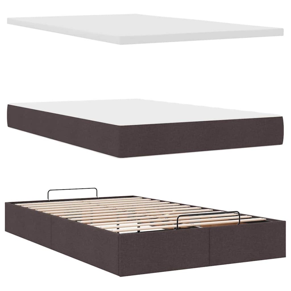 Estructura cama otomana colchón tela marrón oscuro