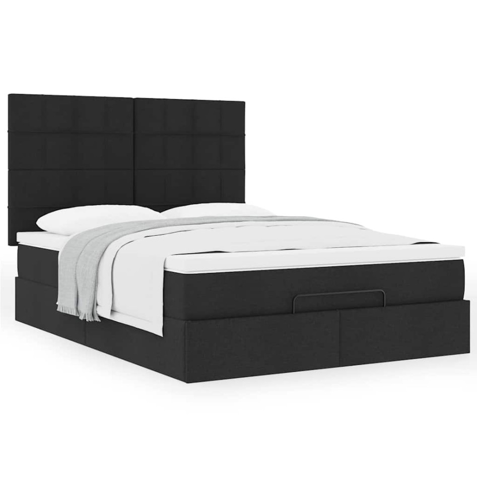 Estructura cama otomana colchón tela negra 140x190