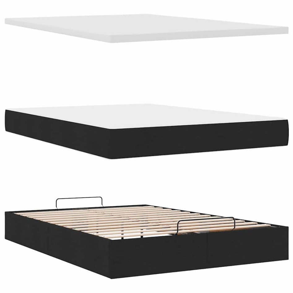 Estructura cama otomana colchón tela negra 140x190