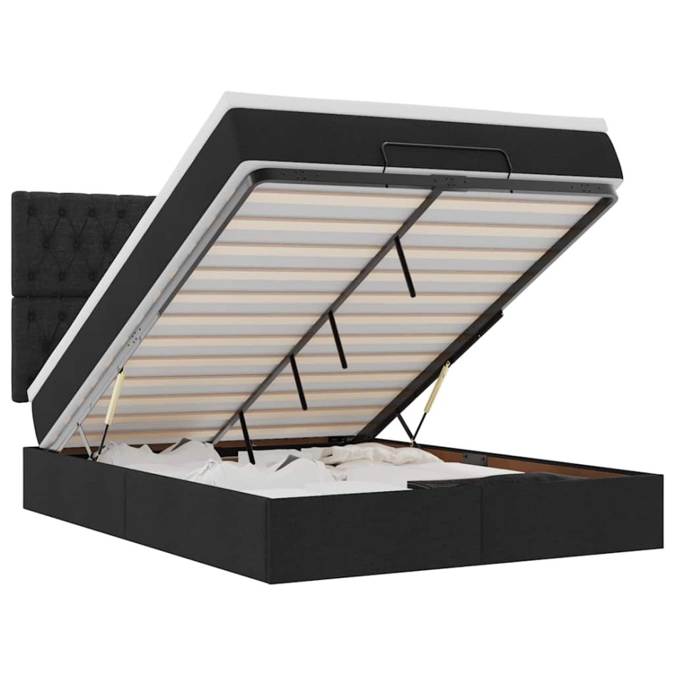Estructura cama otomana colchón tela negro