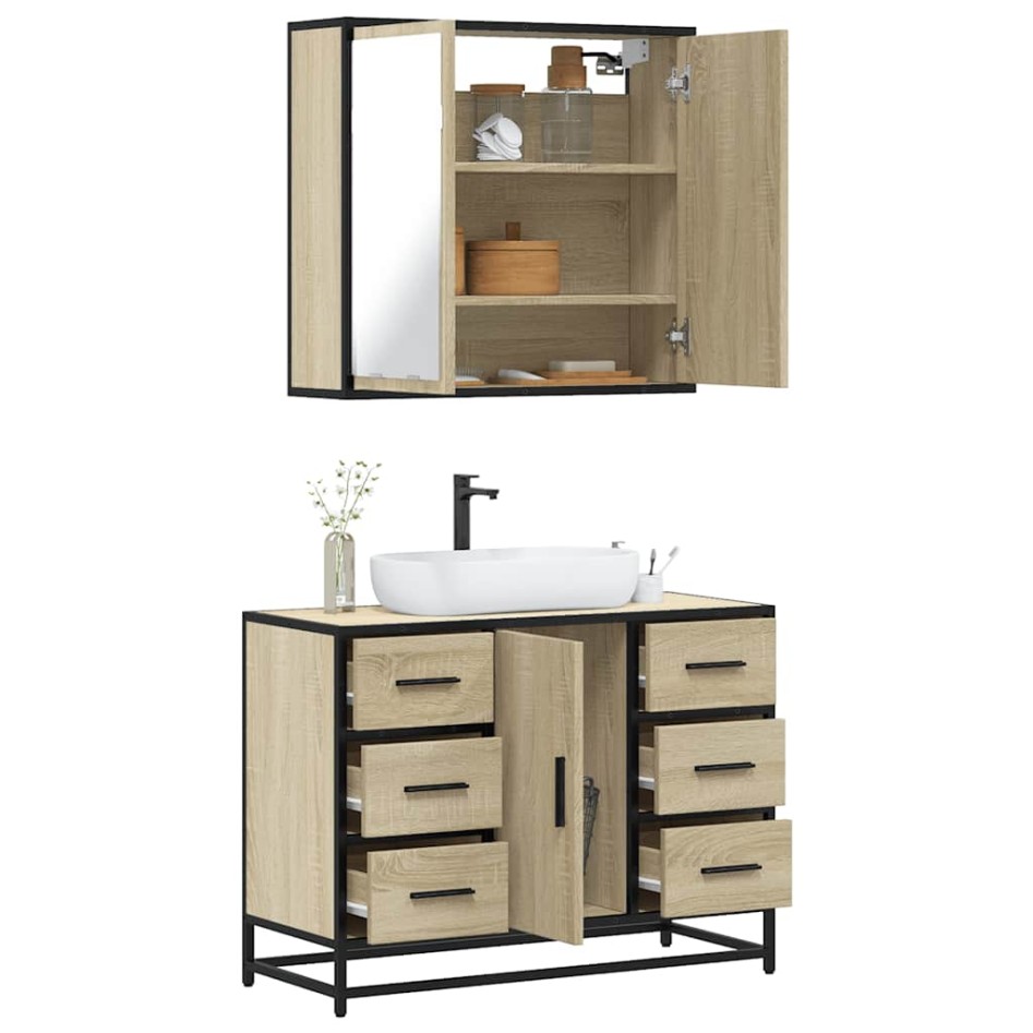 Set de muebles de baño 2 pzas madera contrachapada roble