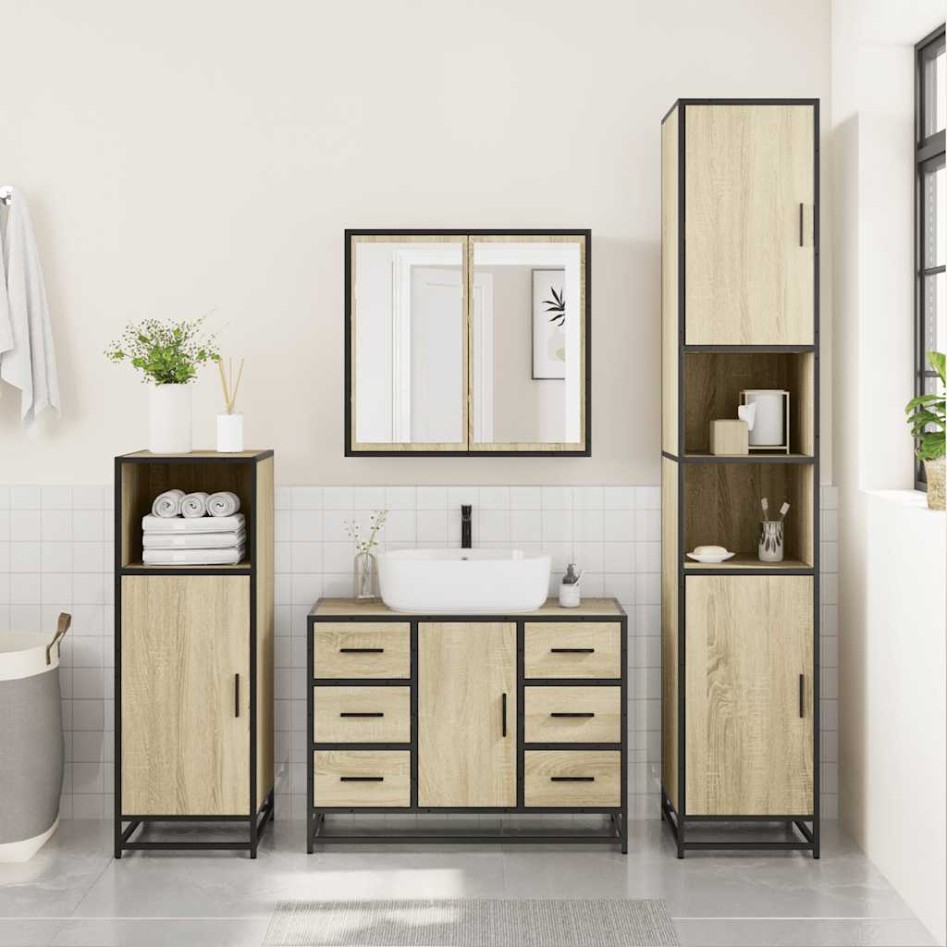 Set de muebles de baño 2 pzas madera contrachapada roble