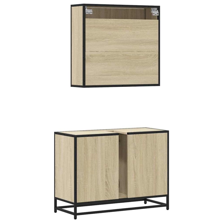 Set de muebles de baño 2 pzas madera contrachapada roble