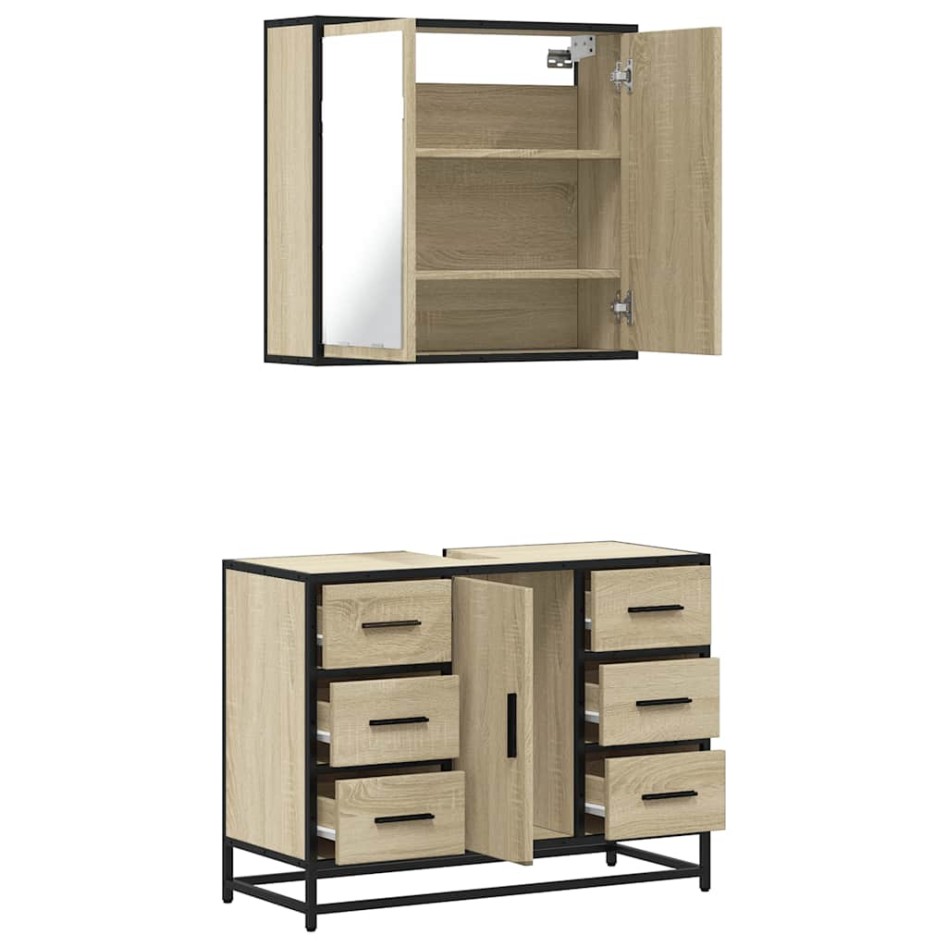 Set de muebles de baño 2 pzas madera contrachapada roble