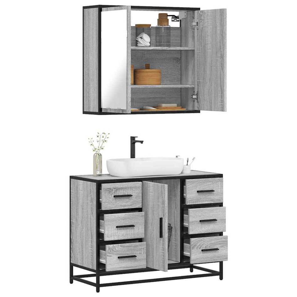 Set de muebles de baño 2 pzas madera contrachapada gris