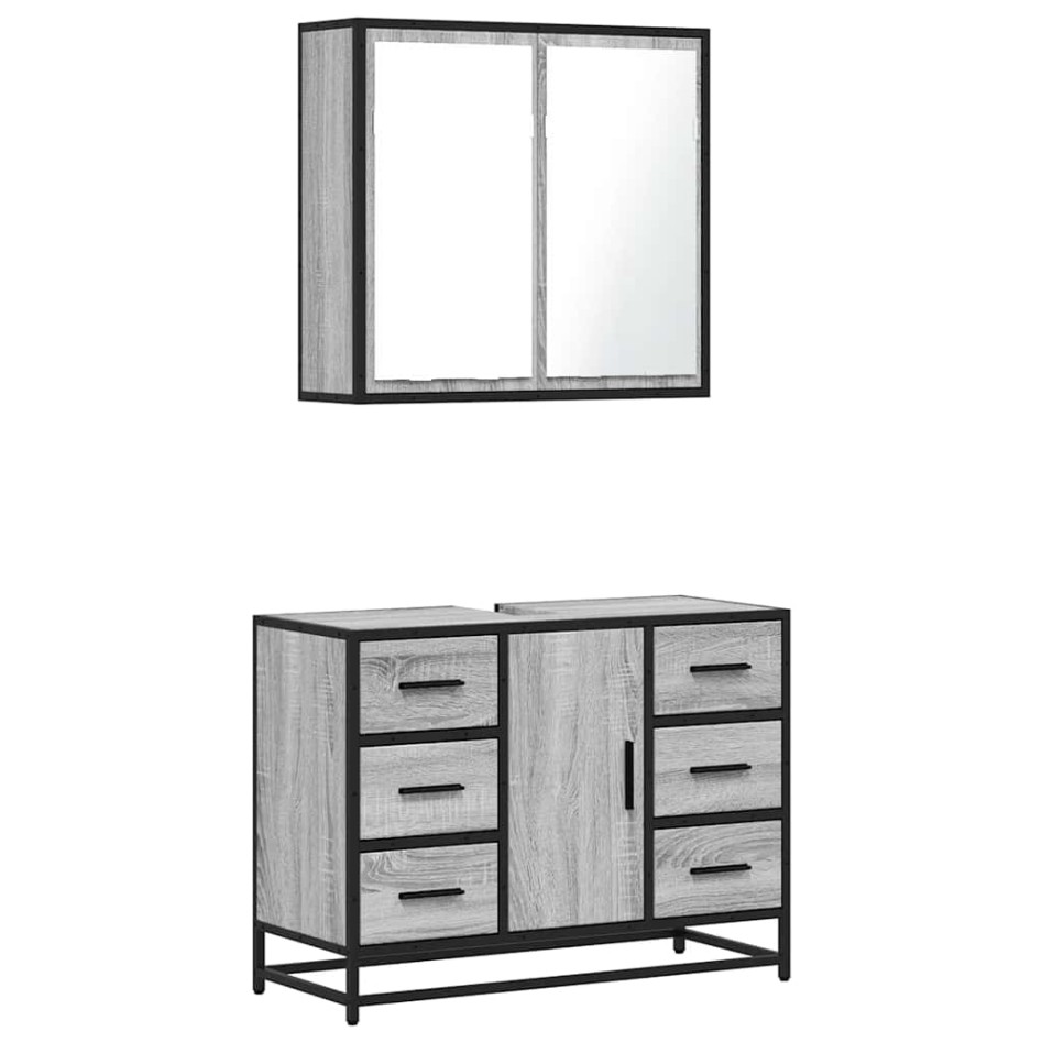 Set de muebles de baño 2 pzas madera contrachapada gris