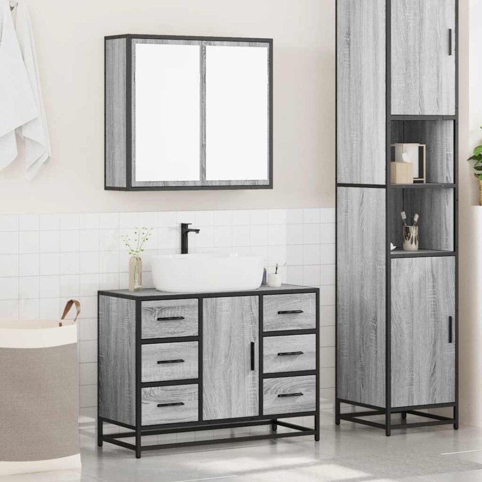 Set de muebles de baño 2 pzas madera contrachapada gris