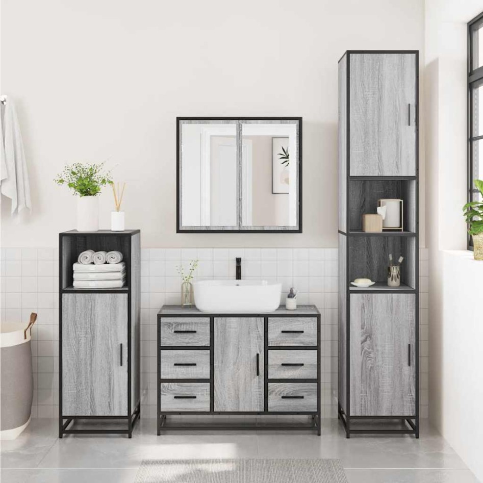 Set de muebles de baño 2 pzas madera contrachapada gris