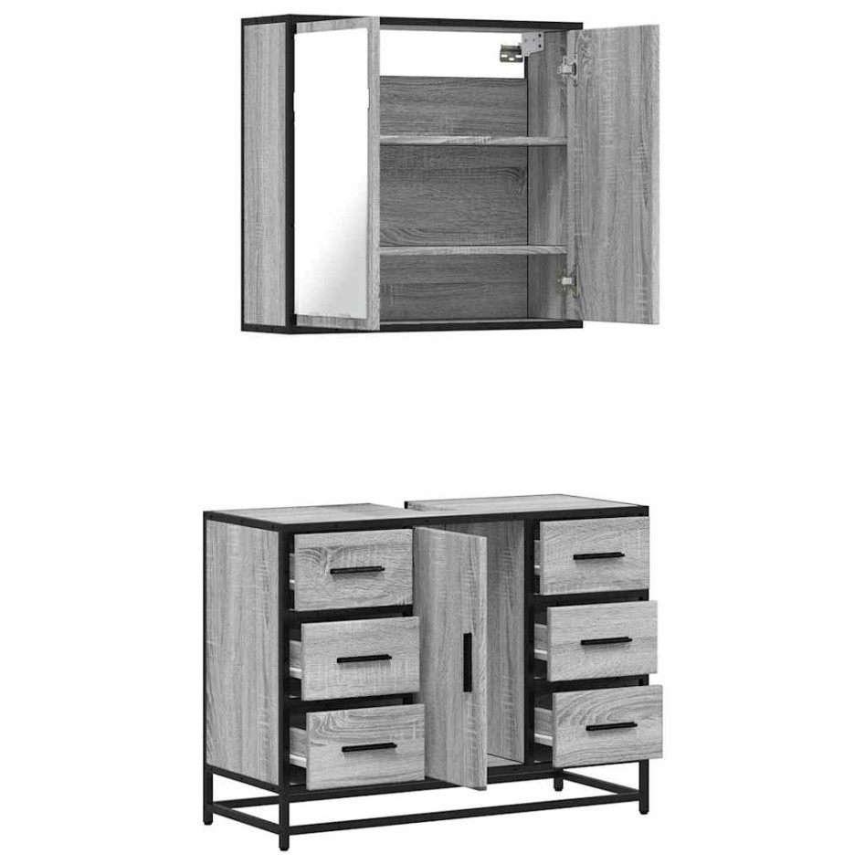 Set de muebles de baño 2 pzas madera contrachapada gris