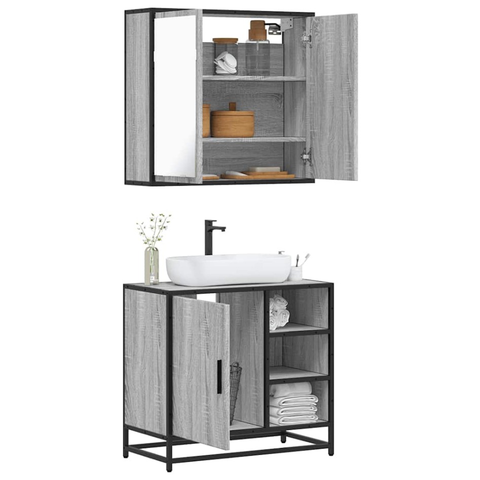 Set de muebles de baño 2 pzas madera contrachapada gris