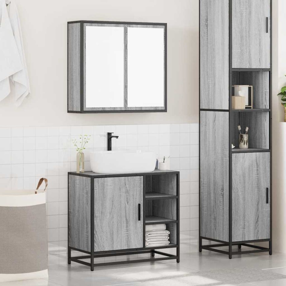 Set de muebles de baño 2 pzas madera contrachapada gris
