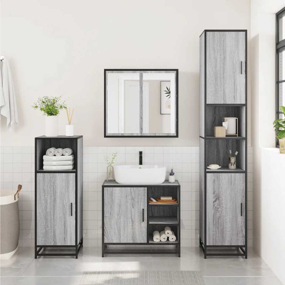 Set de muebles de baño 2 pzas madera contrachapada gris