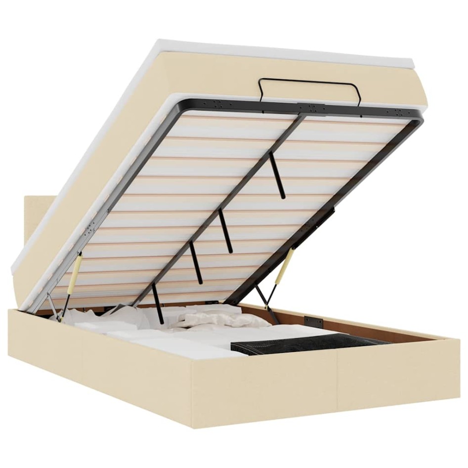 Cama otomana con colchón de tela color crema 140x190