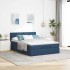 Estructura de cama otomana colchón tela azul pardo