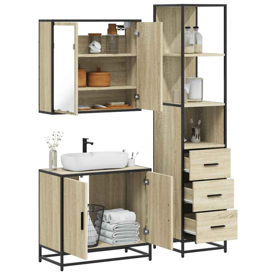 Set de muebles de baño 3 pzas madera contrachapada roble