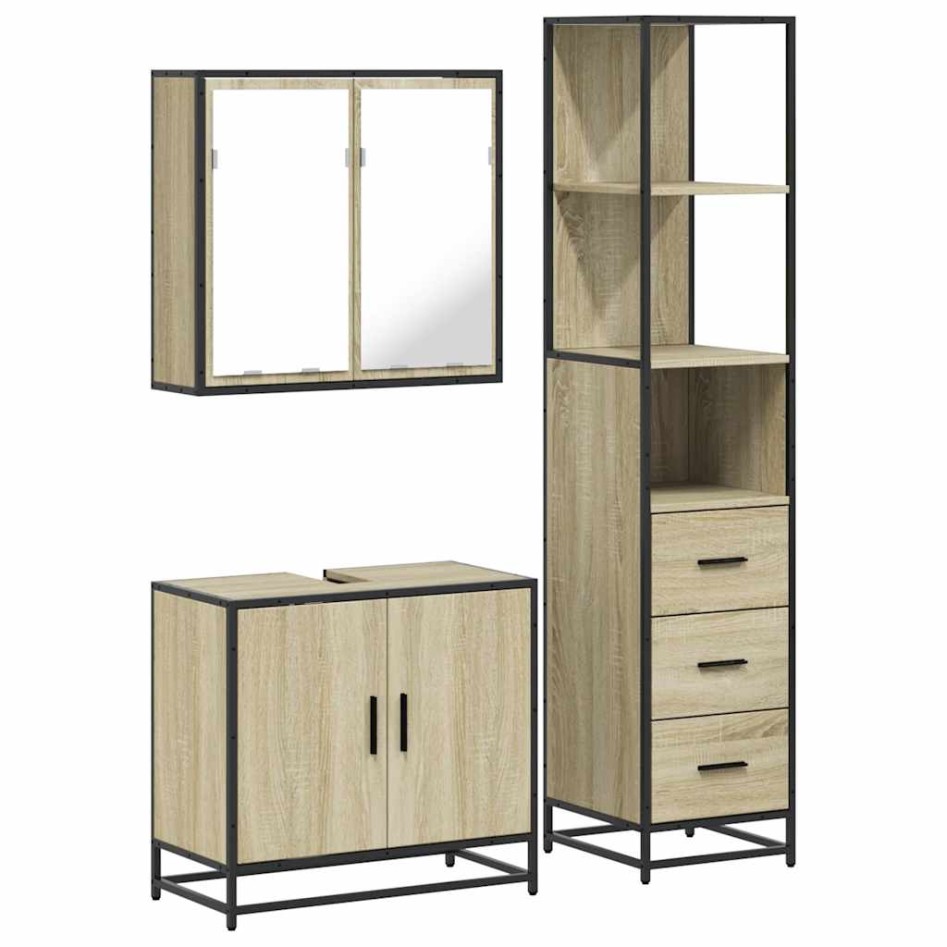 Set de muebles de baño 3 pzas madera contrachapada roble